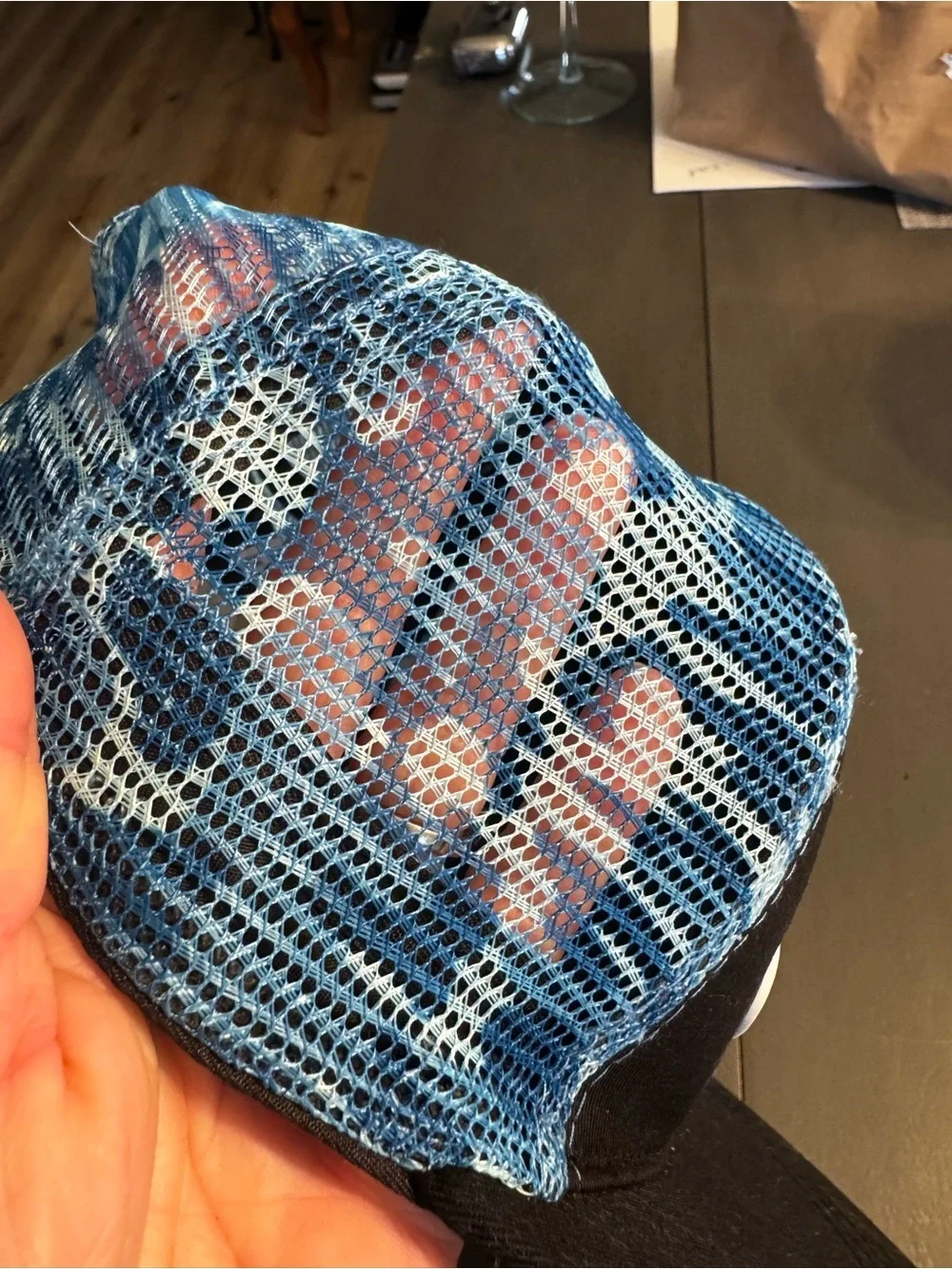 NWOT Pura Vida black & blue trucker hat, blue tie-dye mesh, adjustable band.